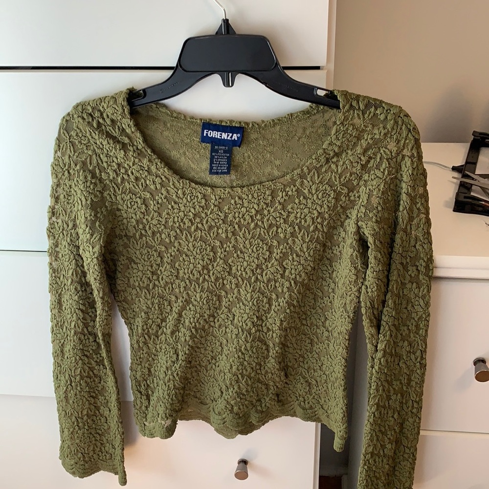 Lace green see-through blouse